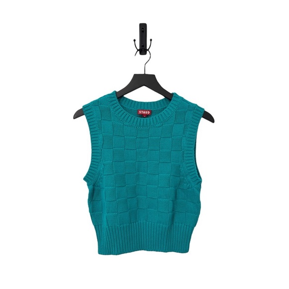 STAUD Dunes Checkered Sweater Vest in Teal - Picture 1 of 1